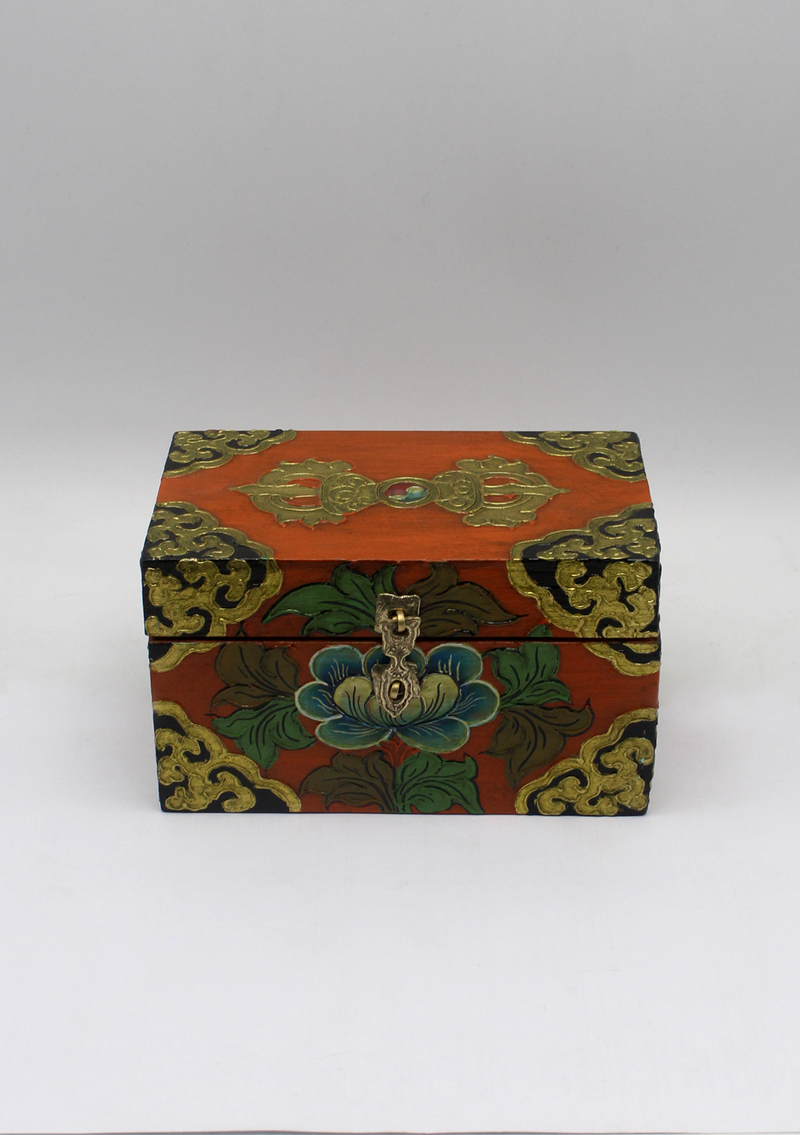 Handpainted Tibetan Wooden Box with Dorjee- Medium