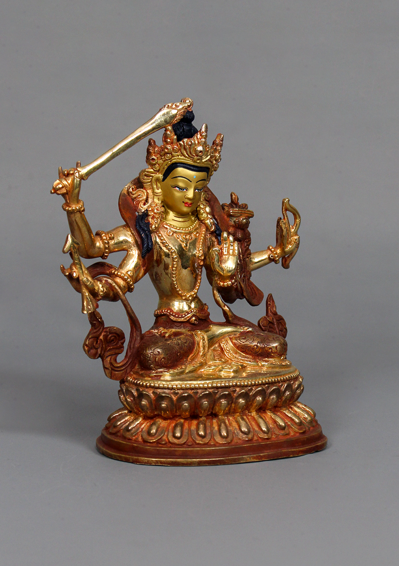 Partly Gold Plated Maha Manjushree Statue 6.25" H