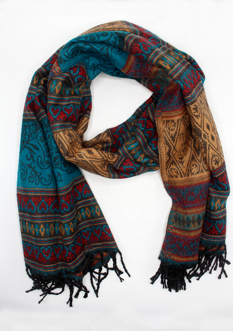 Hand loomed Leaf Heart Green Woolen Shawl Nepal