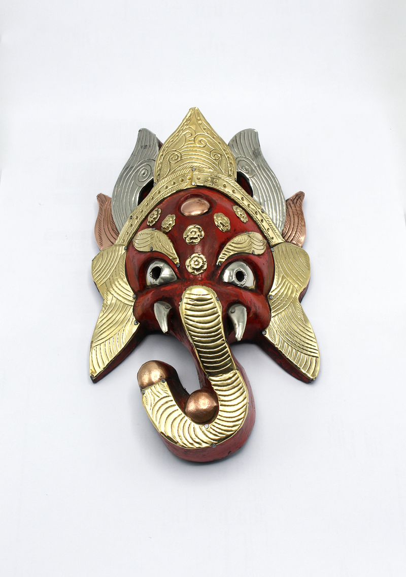 Hand Painted Ganesh Wall Hanging Mask- Red