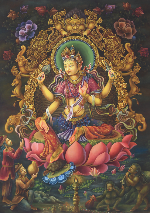 Laxmi Newari Paubha Painting Print Signed by Sundar Sinkhwal