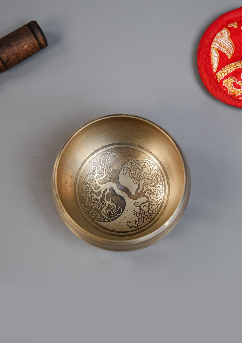 Tibetan Yin Yang Tree of Life Etched Singing Bowl