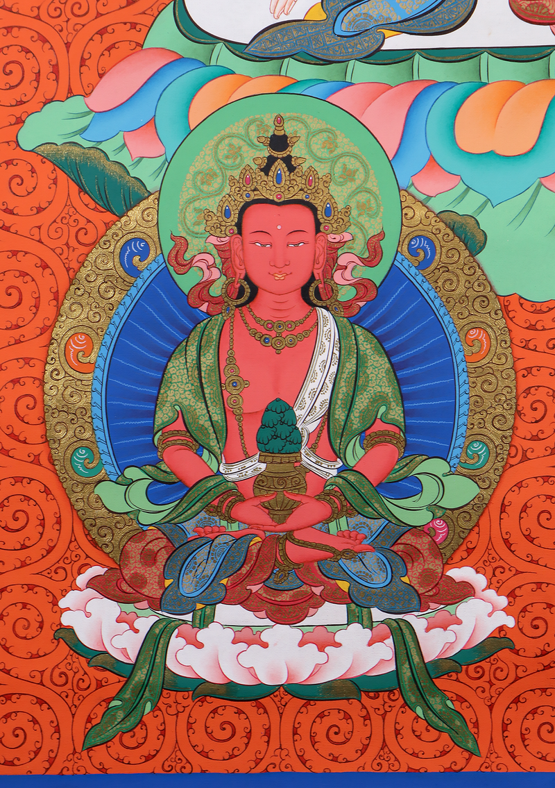 White Tara Thangka Painting  Red Background