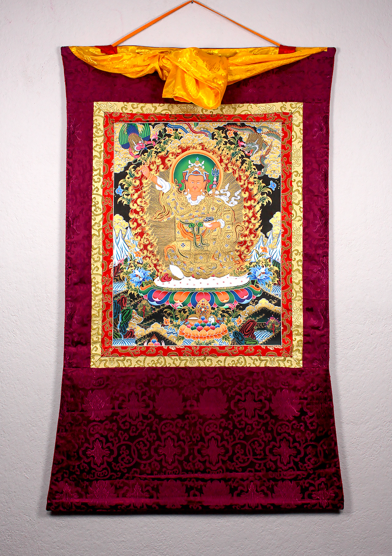 Traditional Standing Guru Rinpoche Brocade Thangka