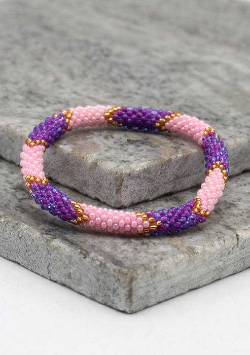 Purple Pink Nepalese Roll on Beads Bracelet