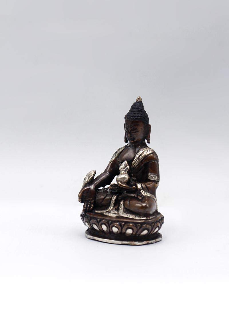 Copper Silverplated  Medicine Buddha Statue 3"H