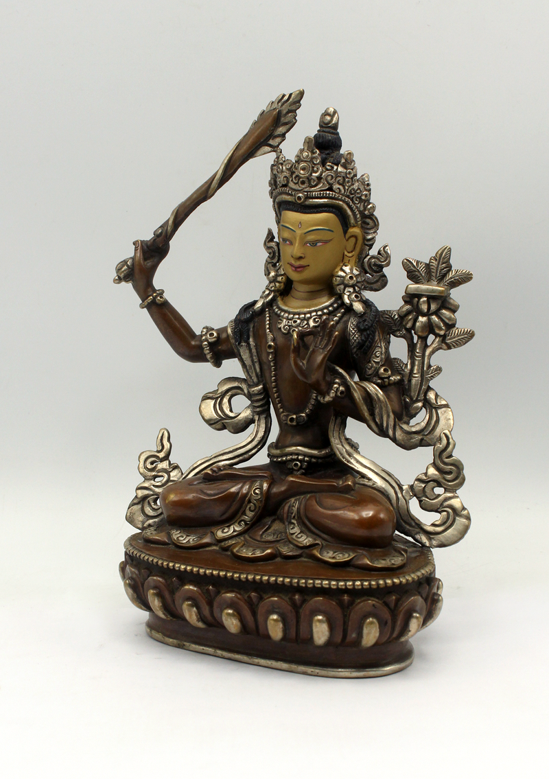Copper Oxidized Manjushri God of Compassion Statue 7"H
