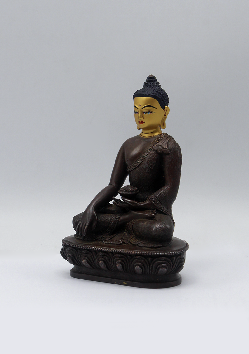 Gold Face Painted Copper Shakyamuni Buddha Statue 5.5"H