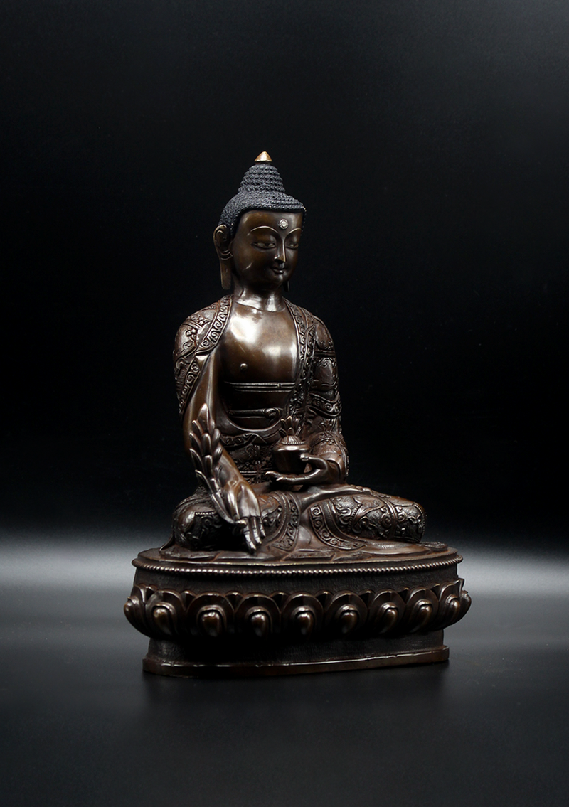Copper Medicine Buddha Statue 9"H