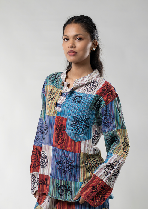 Multicolored Hippie Style Cotton Kurta Shirt - Full Sleeves