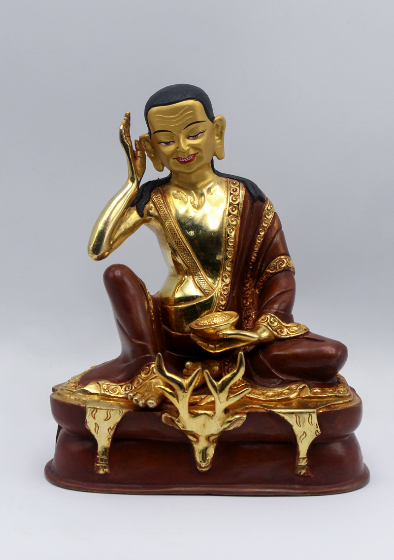 Partly Gold Plated Copper Milarepa Statue 7.5" H