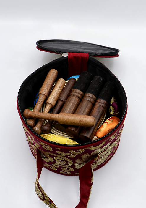 Seven Chakra Singing Bowl Tuned Set of 7 with  Cushion and Mallet