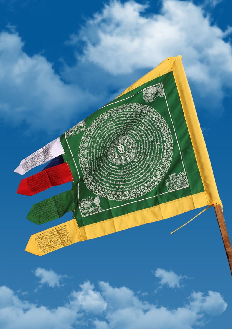 Green Color Namgyalma Powerful Mantra Printed Prayer Flags