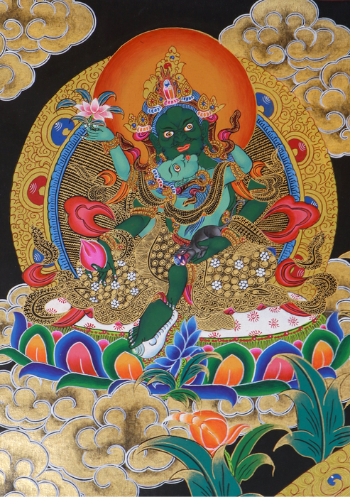 Black Gold 24 K Yellow Jambhala Thangka Painting