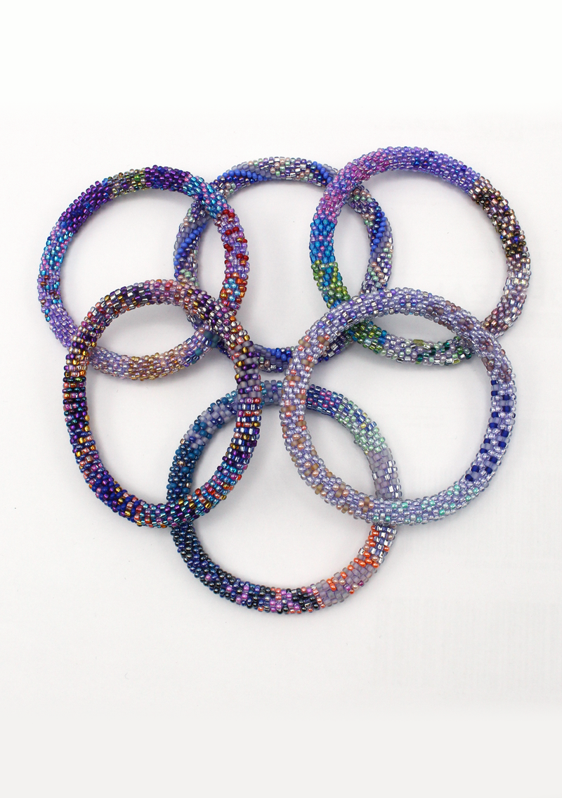 Purple Roll on Beads Bracelet Set