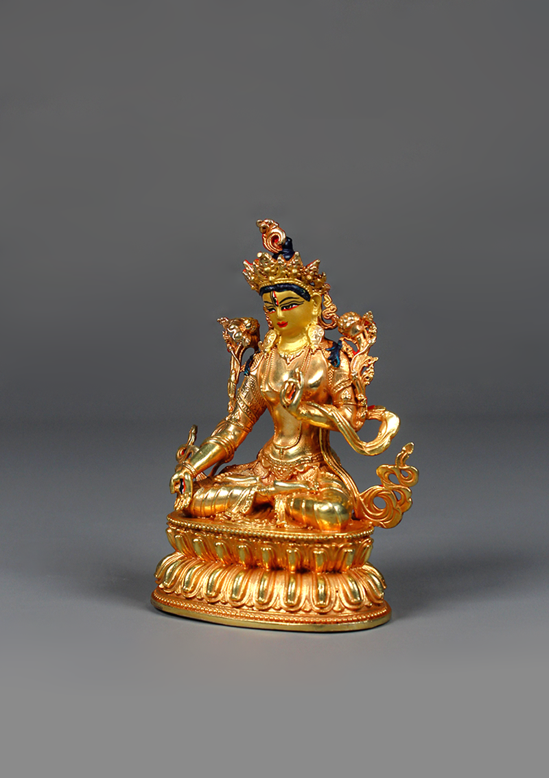 Fully Gold Electroplated White Tara Statue 4.25"