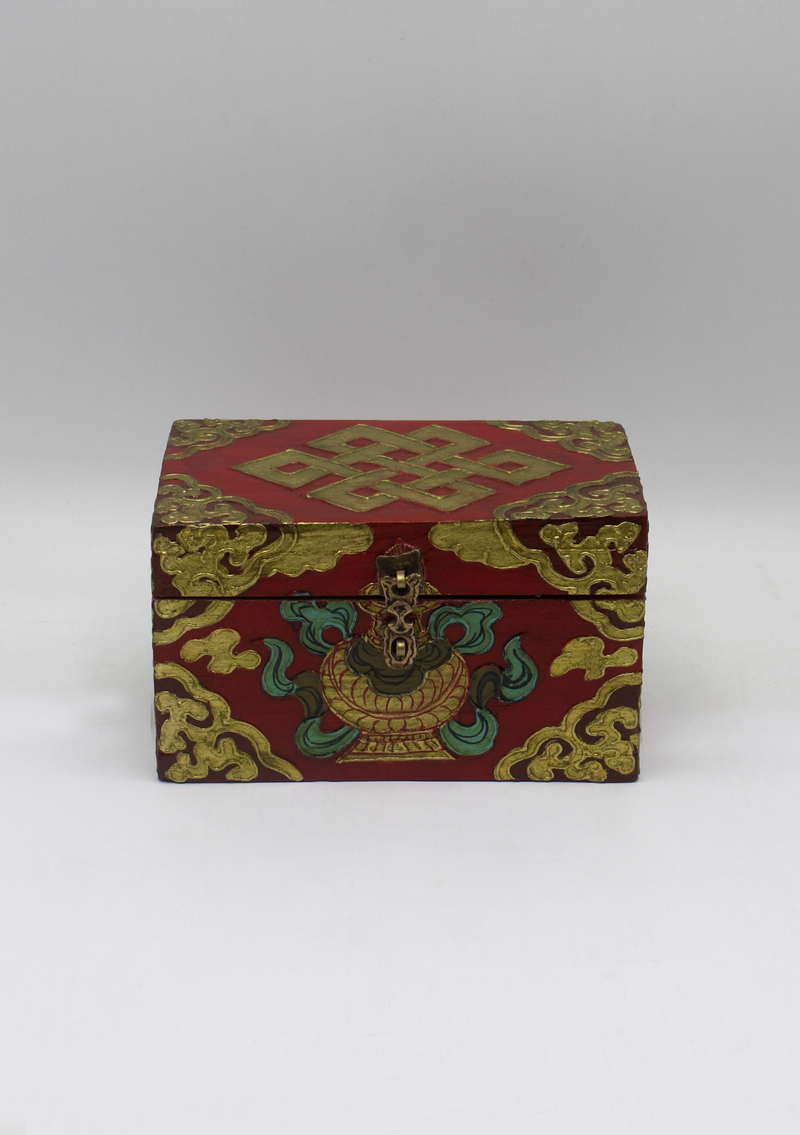 Handpainted Tibetan Wooden Boxes with Endless Knot - Medium