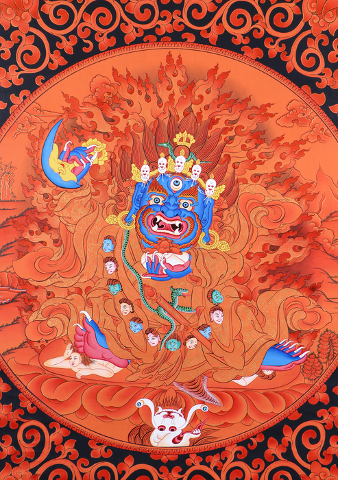 Mahakala  Wrathful Thangka Painting Black and Red