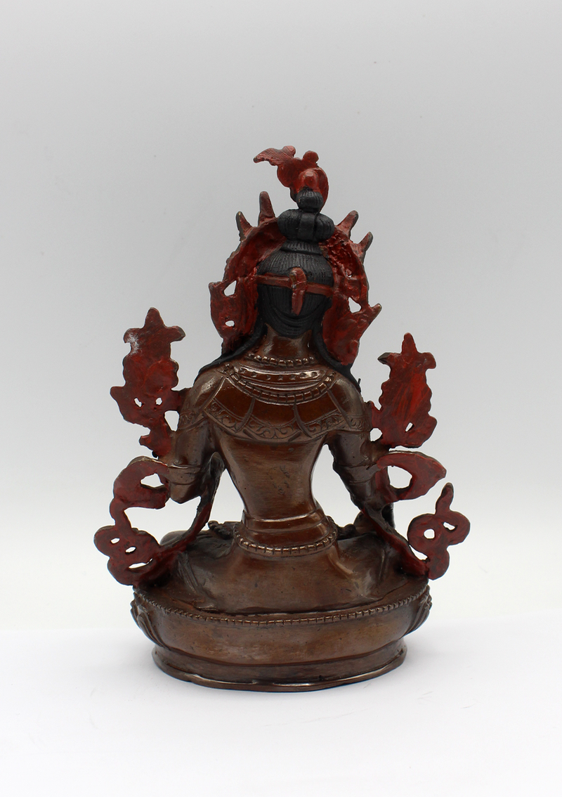 Copper  Stone Inlaid  White Tara Statue  6" H