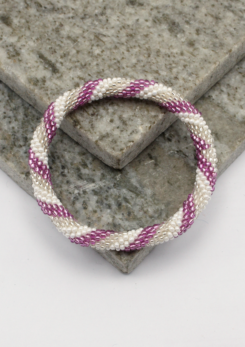 Purple Silver Swirl Nepalese Roll on Beads  Bracelet