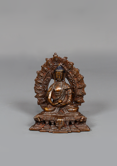 Oxidized Copper Amitabha Buddha Statue 3.8" H