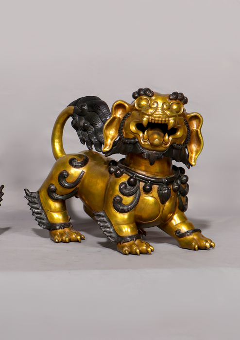 Gold Gilded Tibetan Snow Lion Pair