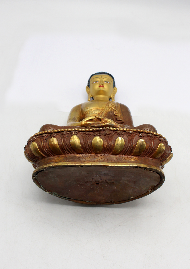 Partly Gold Plated Copper Amitabha Buddha Statue 8" H