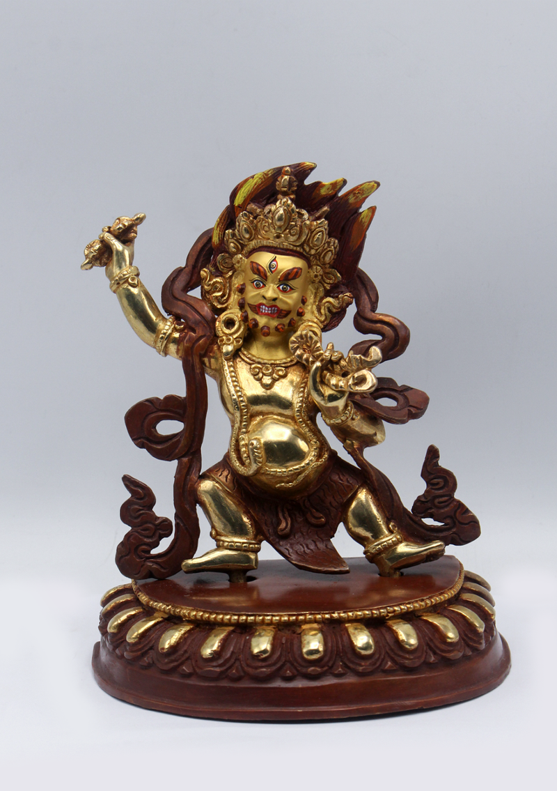 Copper Partly Gold Plated Vajrapani Statue 8.5"H