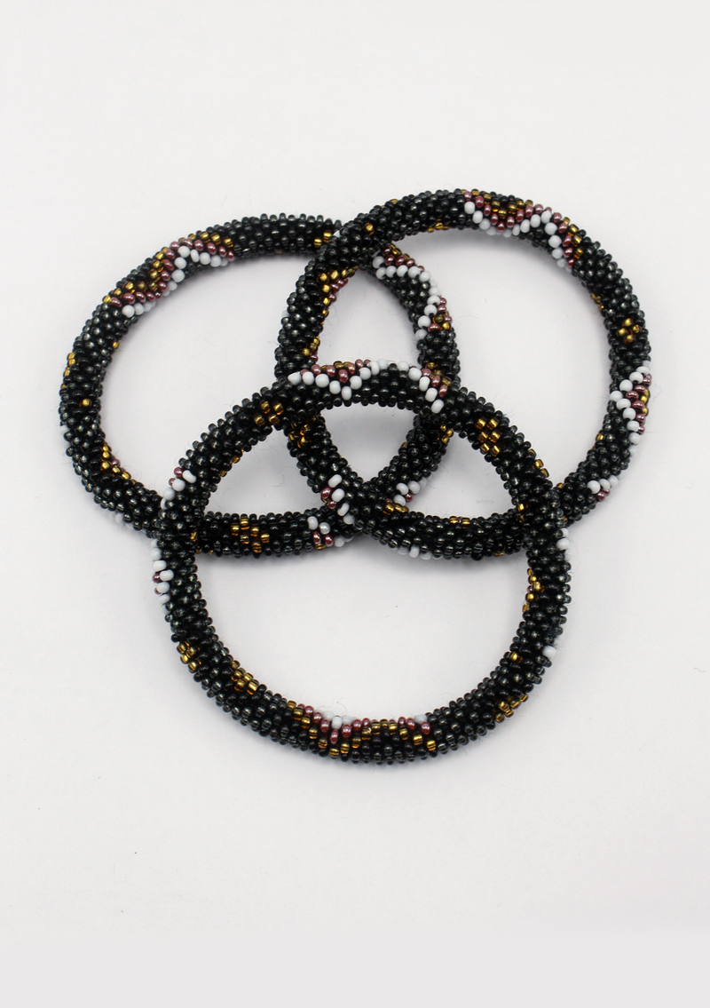Golden Black Diamond Cut Roll on Beads Bracelet