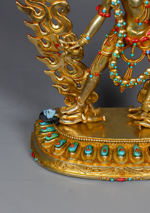 24K Gold-Gilded Vajrayogini Statue with Turquoise & Coral Inlay – 10.5"