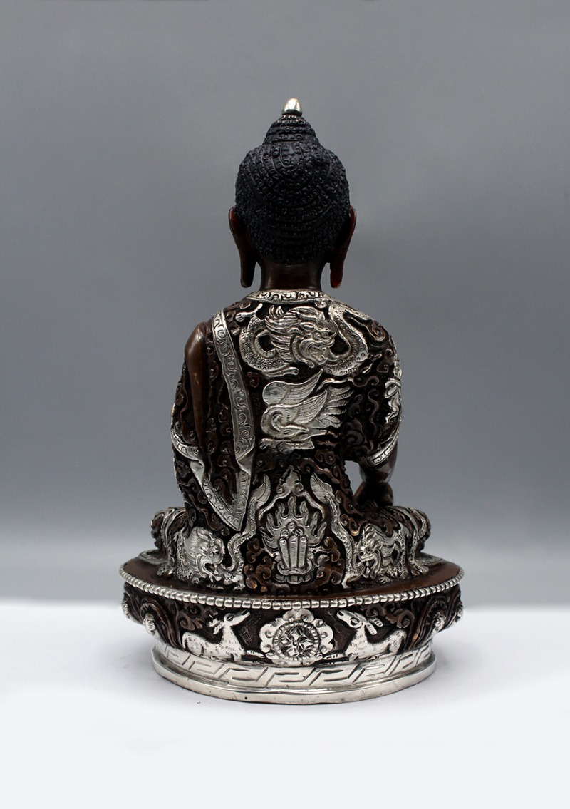 Silver Copper Shakyamuni Buddha Statue 8"H