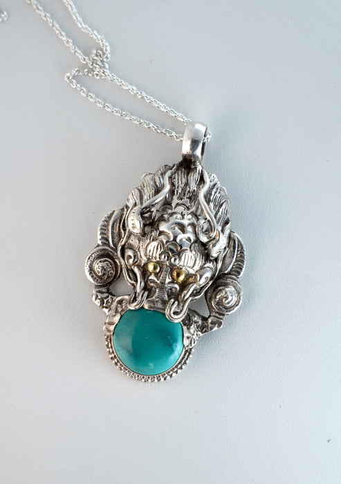 Sterling Silver Turquoise Dragon Pendant with Chain