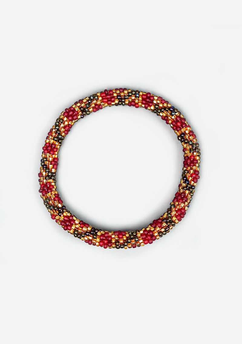 Royal Maroon with Gold Nepalese Roll Bead Bracelet