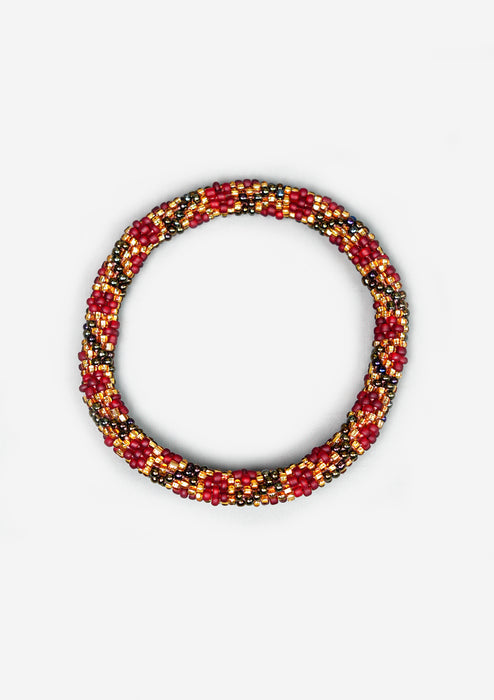 Royal Maroon with Gold Nepalese Roll Bead Bracelet