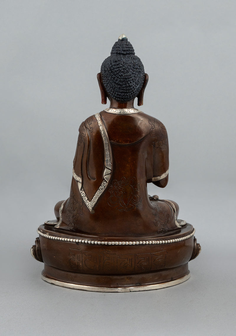 Silver Copper Vairochana Buddha Statue 8.75"H