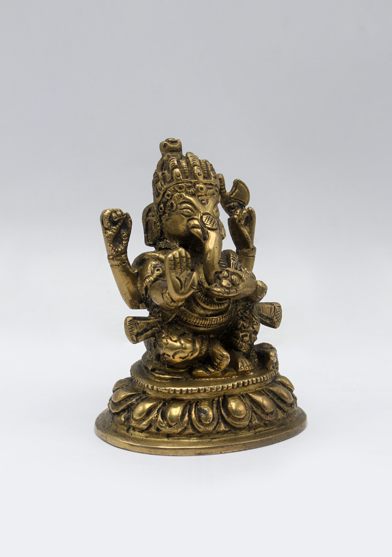 Four Armed Brass Ganesha Statue 3.5"H