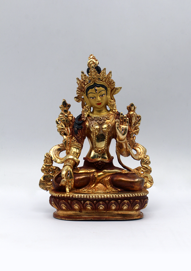 Partly Gold Plated White Tara Statue 5.5" H