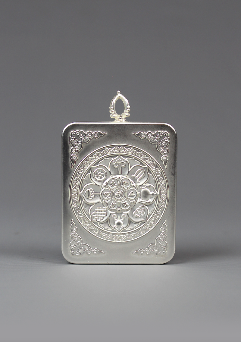 Green Tara Hand Painted Mini Thangka Amulet Pendant Silver Box