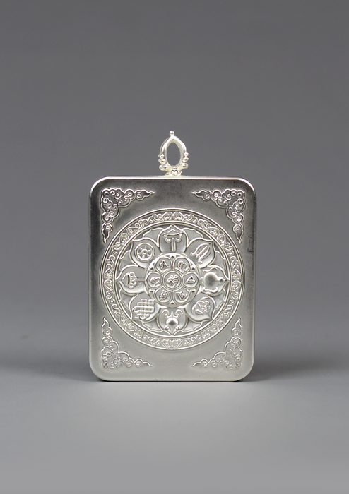 Green Tara Hand Painted Mini Thangka Amulet Pendant Silver Box