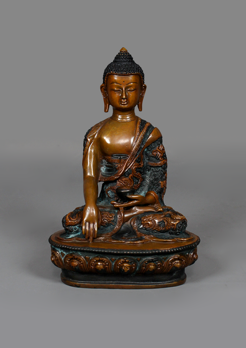 Copper Oxidized Fine Carving Shakyamuni Buddha Statue 8"H