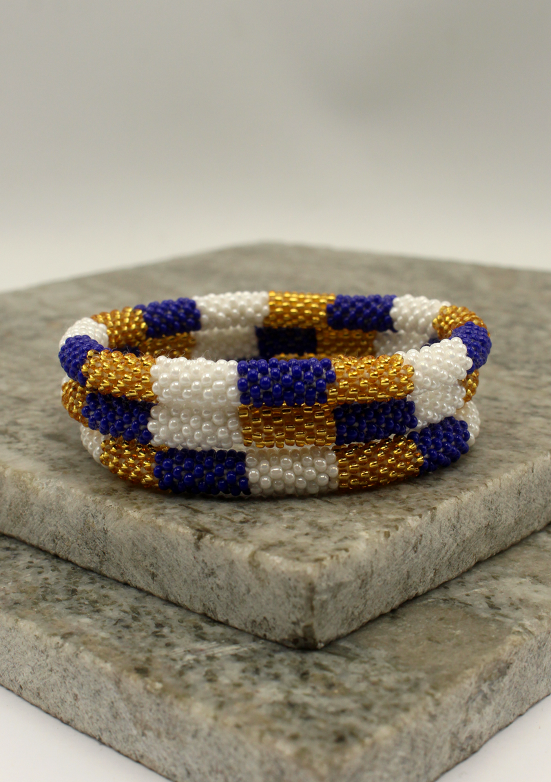 NEW 3 line Gold Blue White Beads Bracelet
