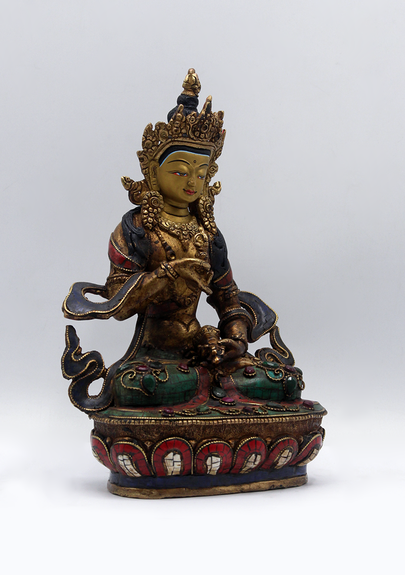 Stone Inlaid Copper Vajrasattva Statue 8.5"H