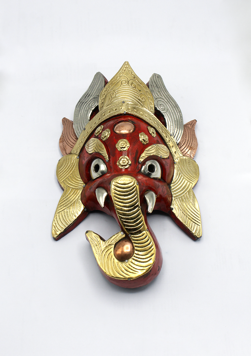 Hand Painted Ganesh Wall Hanging Mask- Red