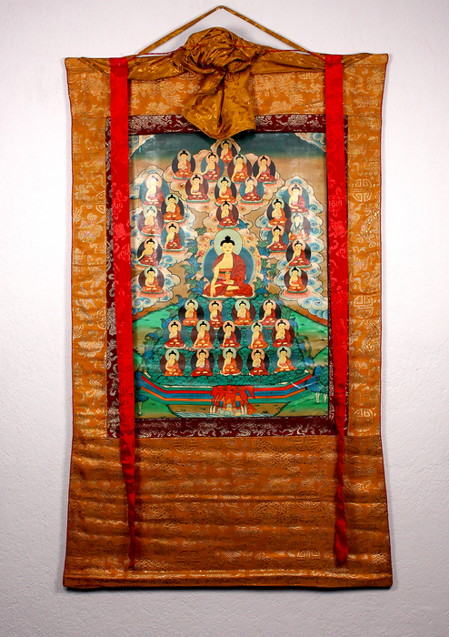 Shakyamuni and other 35 Buddhas Brocade Thangka Painting