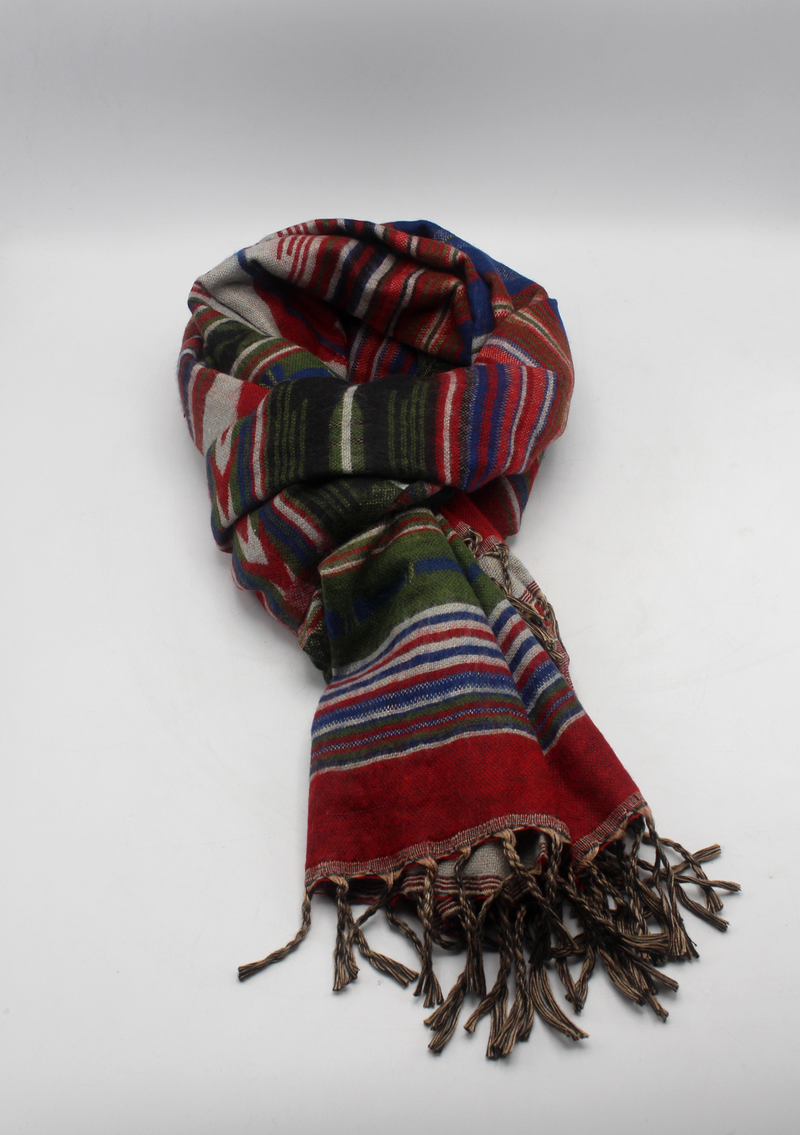 Hand loomed Red Green Woolen Shawl Nepal- Nimrat