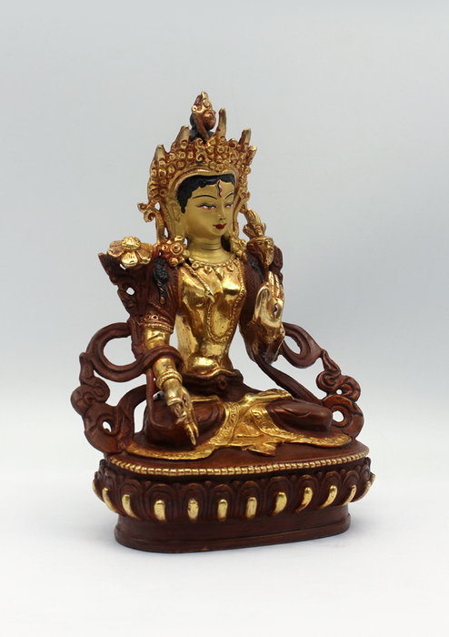 Partly Gold Plated White Tara Statue 6.5"H