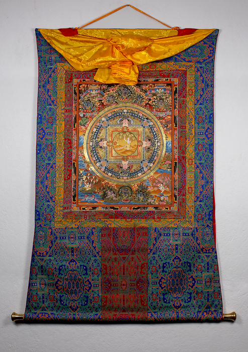 Birth of Siddhartha Gautam on Mandala Brocade Thangka Painting