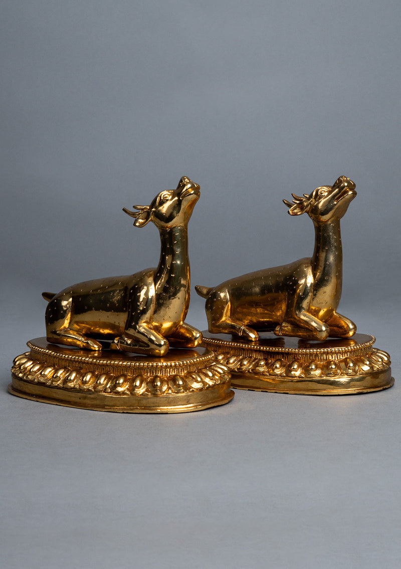 Fully Gold Plated Dharmachakra with Two Deer Set