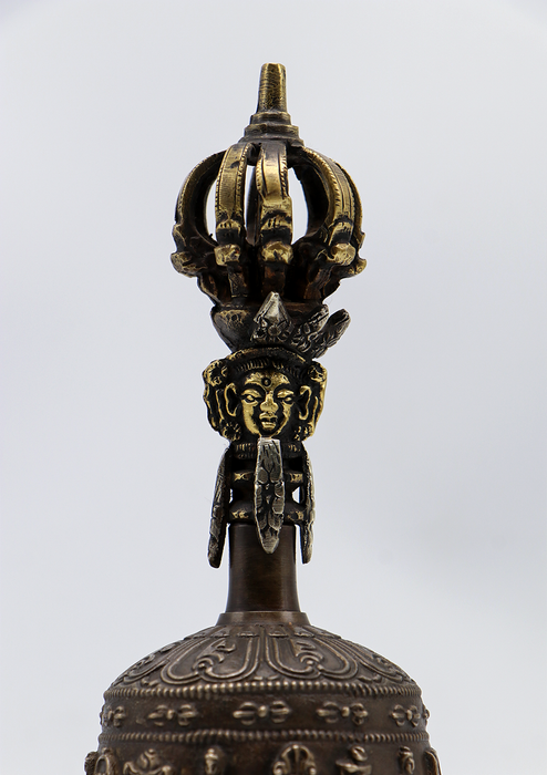 Tibetan Bell and Dorjee Set in a Copper Case with White Metal Carvings