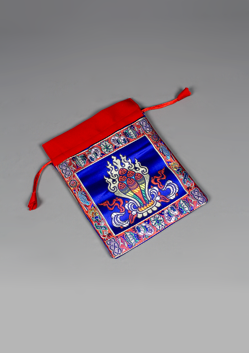 Wish Fulfilling Jewel Silk Brocade Drawstring Mala Bag